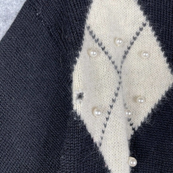 Vtg Semplice Wool Sweater Women's M Argyle Beaded Angora Lambswool Black - Picture 3 of 10